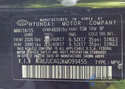 2015 Hyundai Tucson Se z USA, uszkodzony, nr VIN KM8JUCAG2FU099455